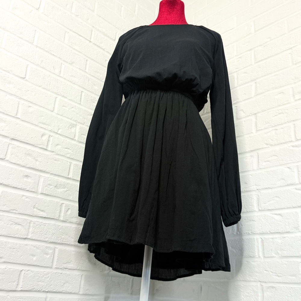 Black Long Sleeve Open Back Mini Dress - Women’s Size Small